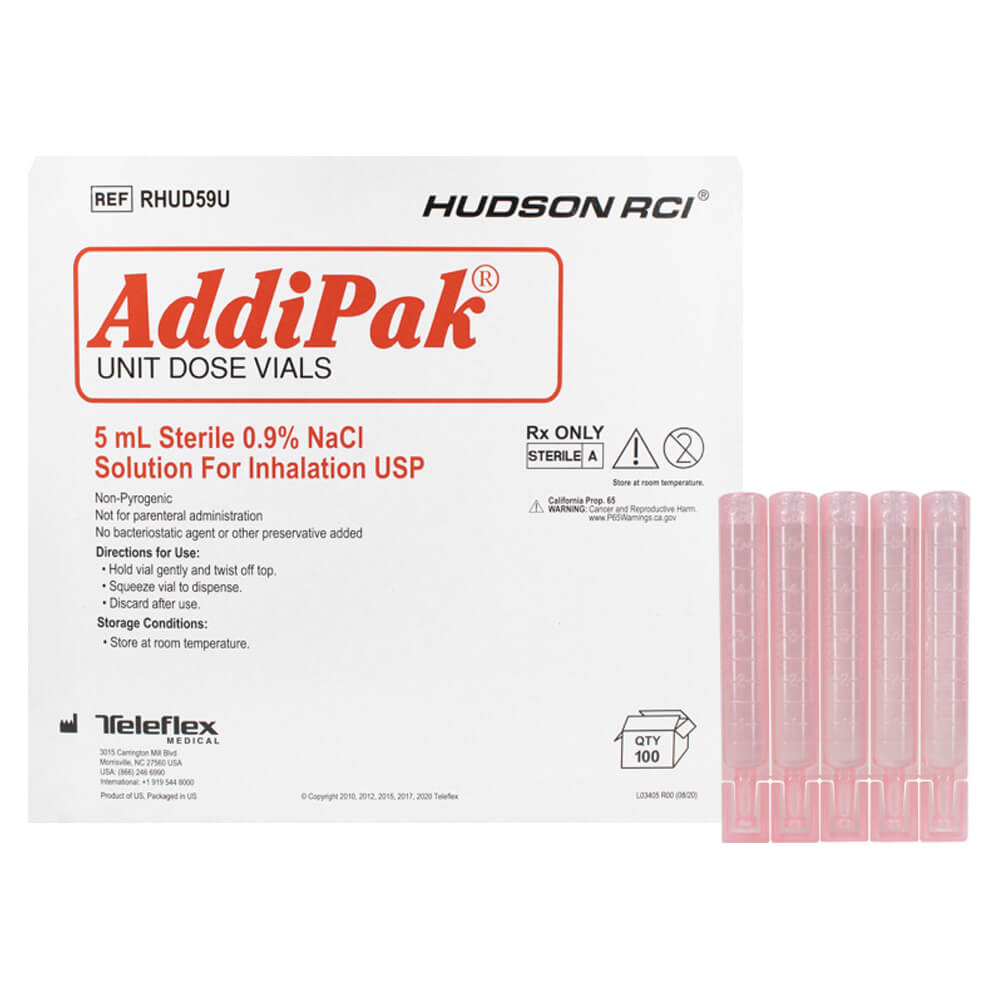 Hudson RCI AddiPak Sterile 0.9% Saline Inhalation Solution, 5 mL, Box of 100