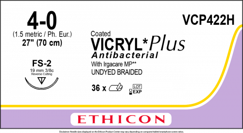 Ethicon Vicryl Plus Antibacterial Absorbable Coated Undyed 4-0 Suture