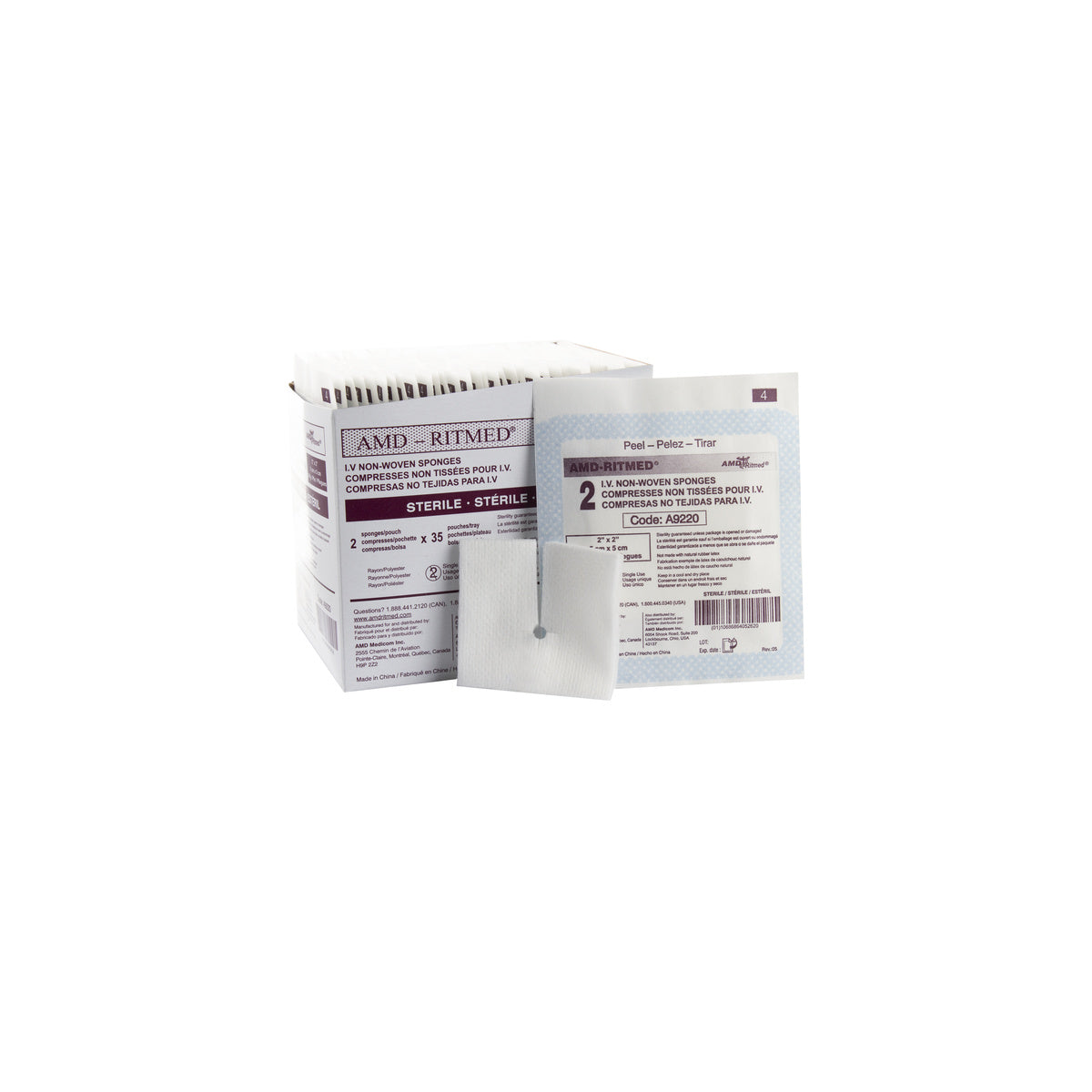 AMD-Ritmed Sterile I.V. Non-Woven Sponges, 2 x 2 in, Tray of 70
