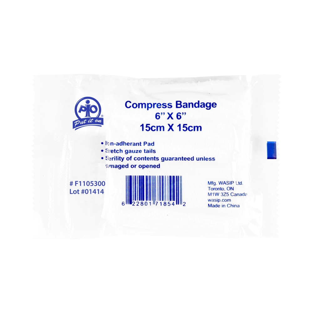 WASIP Sterile Compress Bandage with Non-Adherent Pad, 6 x 6 in