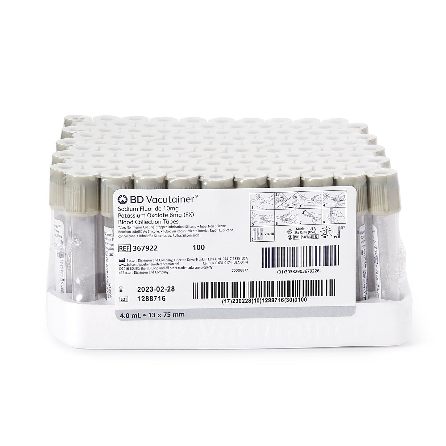 BD Vacutainer Sodium Fluoride 10mg Potassium Oxalate 8mg Blood Collection Tubes