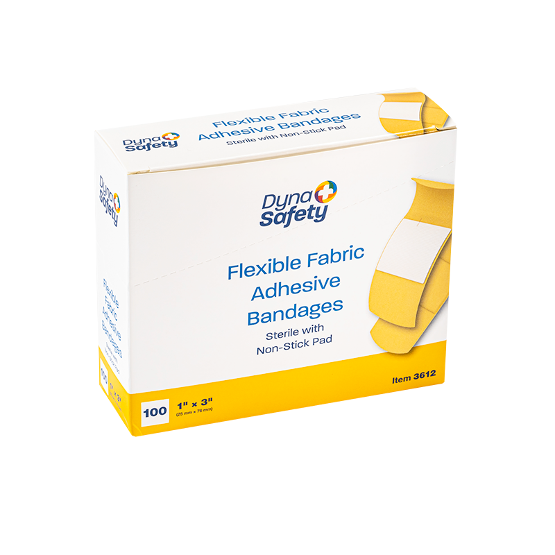 DynaSafety Flexible Fabric Adhesive Bandages, Sterile, 1 x 3 in, Box of 100
