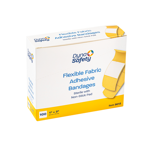 DynaSafety Flexible Fabric Adhesive Bandages, Sterile, 1 x 3 in, Box of 100