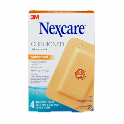 Nexcare Cushioned Waterproof Adhesive Pads, 3 x 4 in, Tan, 4/Pack