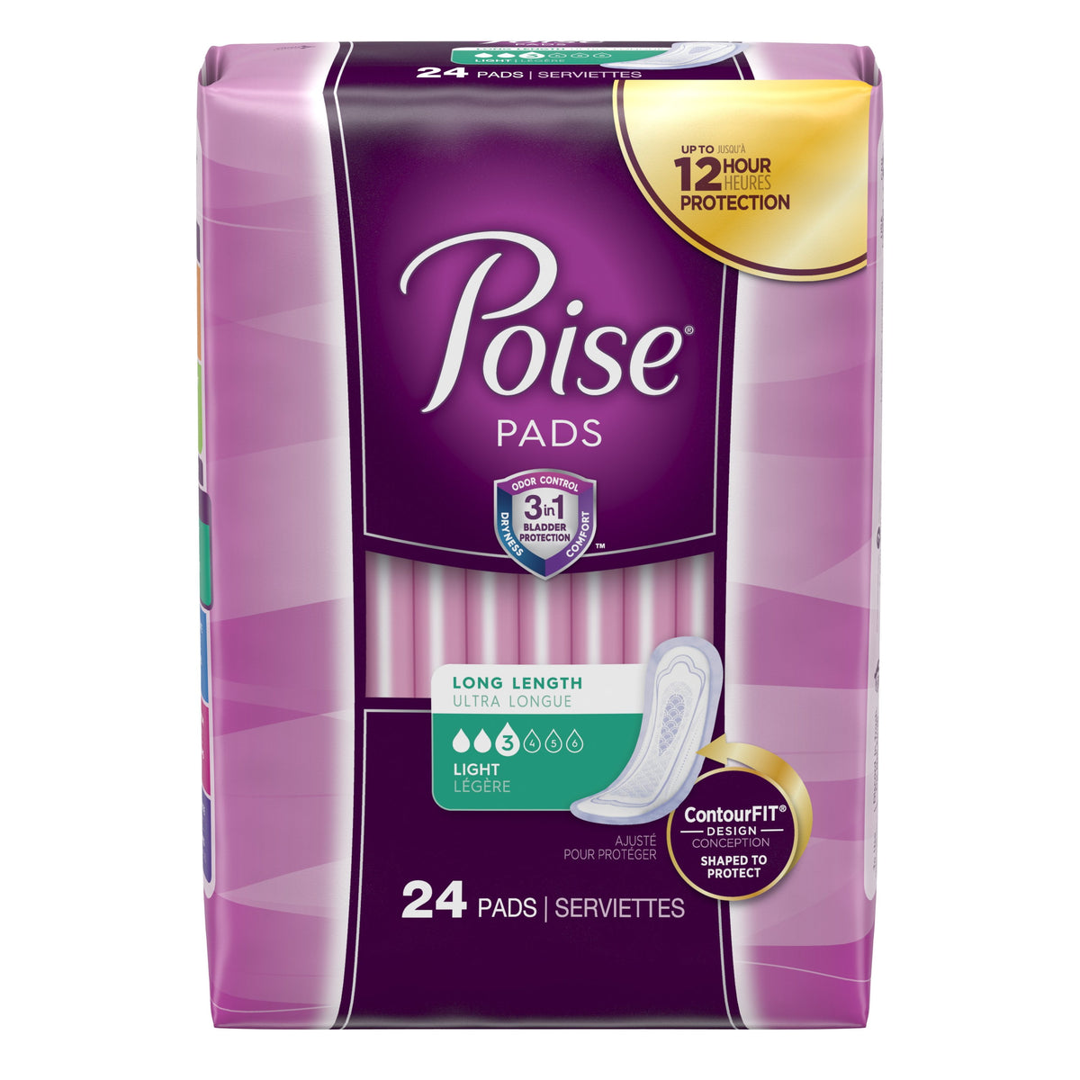 Poise Original Pads, Light Absorbency, Long Length, 24-Count Package