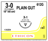 Ethicon Plain Gut Absorbable Monofilament Suture 18" 3-0 with X-1 Reverse Cutting Needle