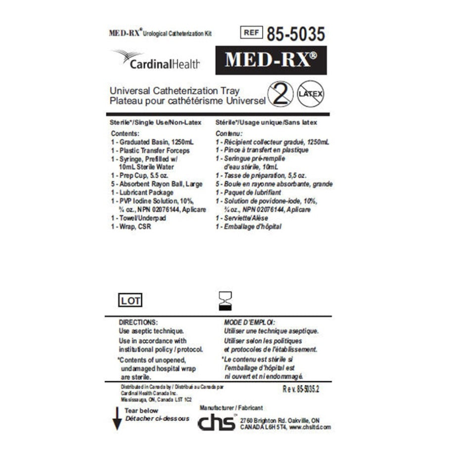 Med-Rx 85-5035 Universal Catheterization Tray, Sterile, Each