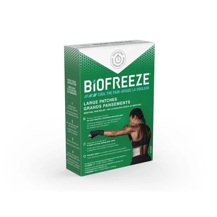 Biofreeze large pain relief patches, 14 × 10 cm, box of 5