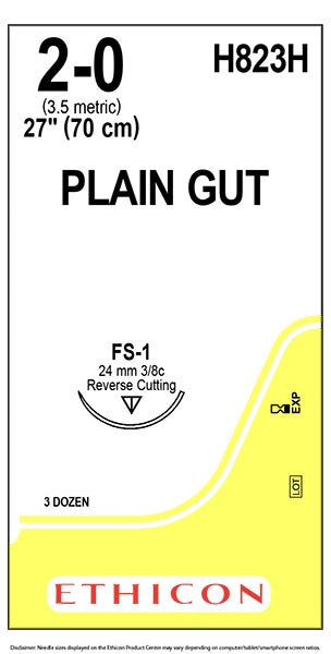 Ethicon Plain Gut Absorbable Suture 27" 2-0 with FS-1 Reverse Cutting Needle