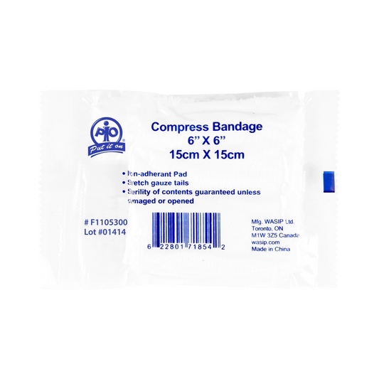WASIP Sterile Compress Bandage with Non-Adherent Pad, 6 x 6 in