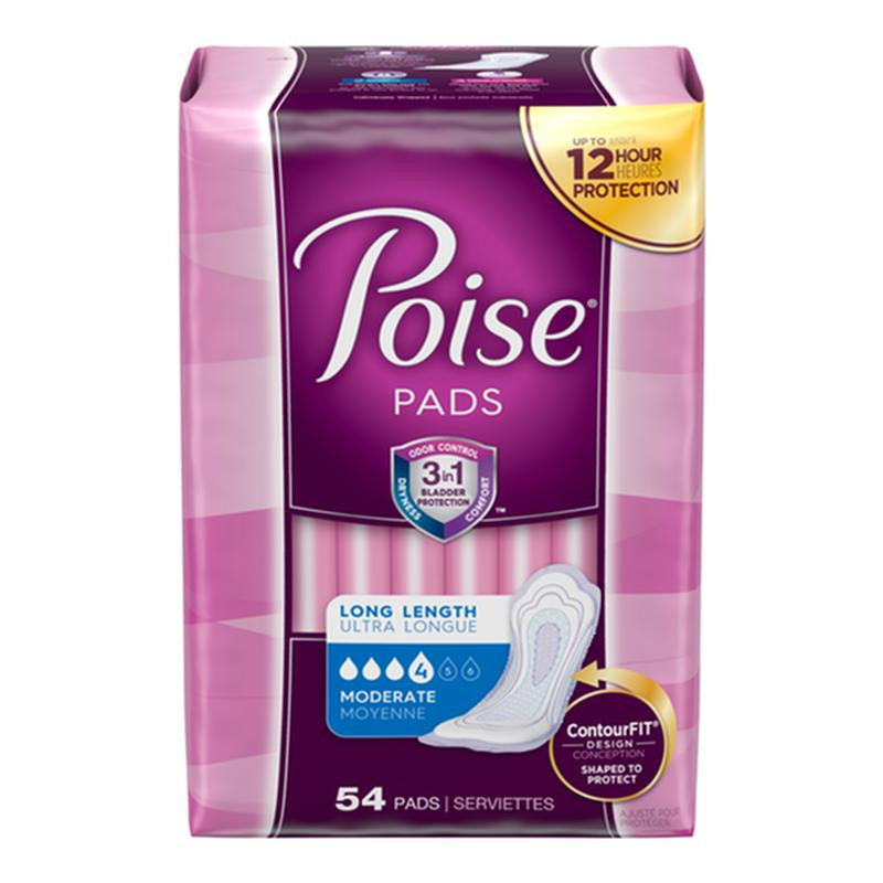 Poise Original Moderate Long Bladder Control Pads, 54/Package