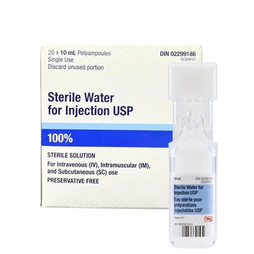 Hikma sterile water for injection USP, 10 mL polyampoule, box of 20, item 0230AF01