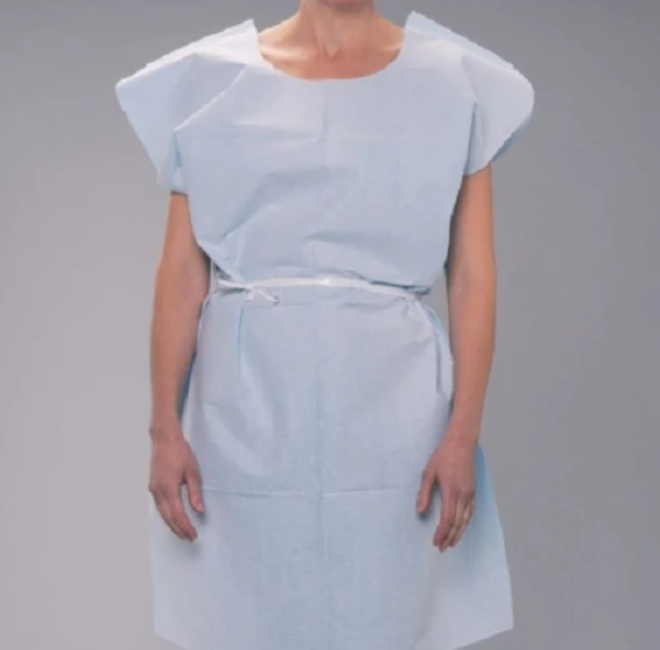 TIDI NovaPlus Exam Gown, Blue Tissue/Poly/Tissue Waffle, 30 x 42 in, Case of 50