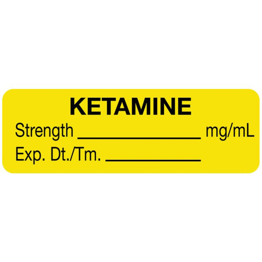Drug Label, Ketamine mg/mL 1.5" x 1/2" Yellow