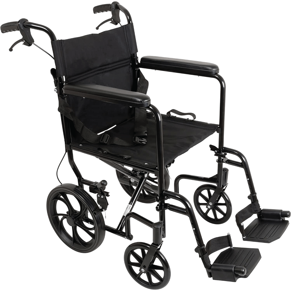 ProBasics Aluminum Transport Chair, Black, 19 in Seat