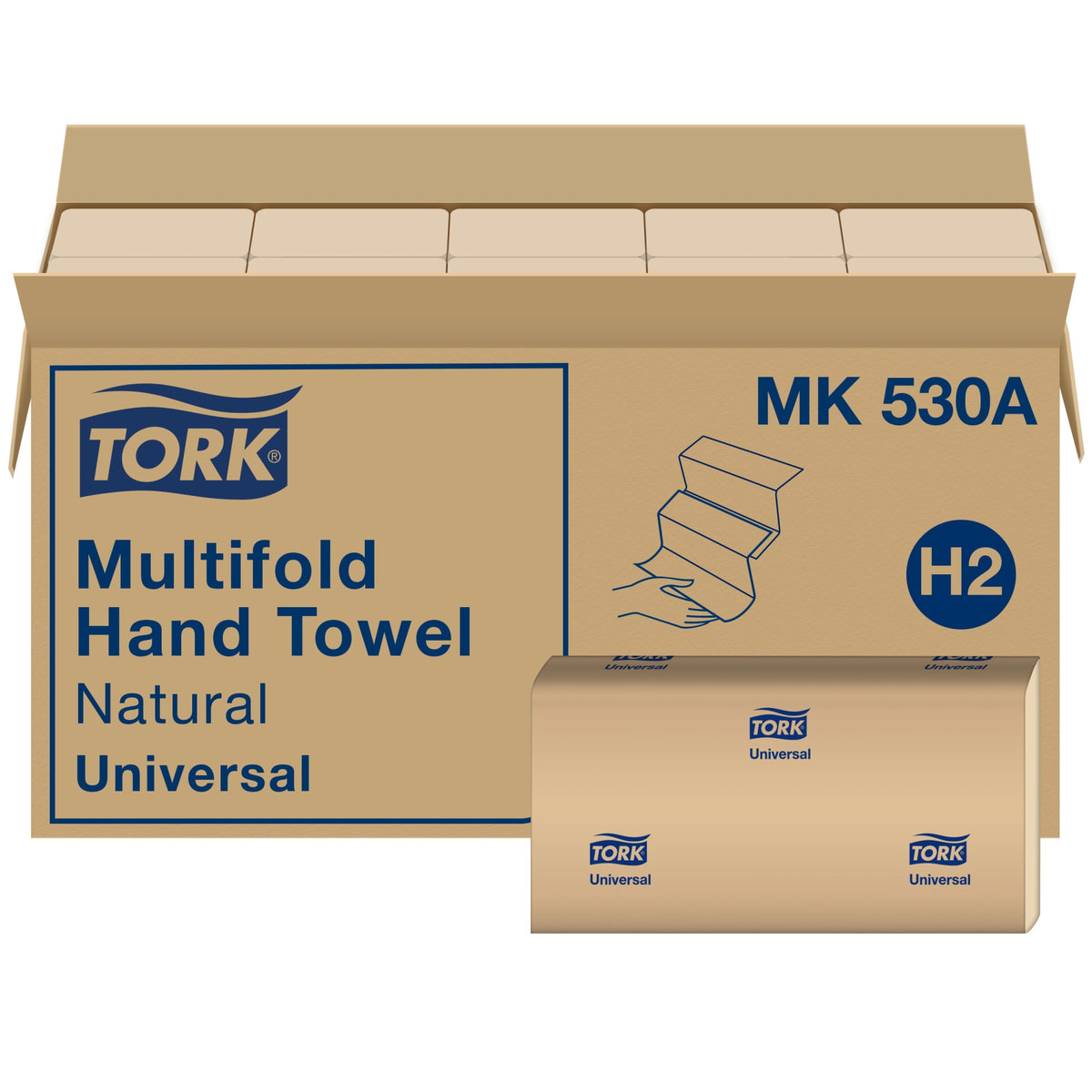 Tork Multifold Hand Towels, Natural, H2, 250/Pack